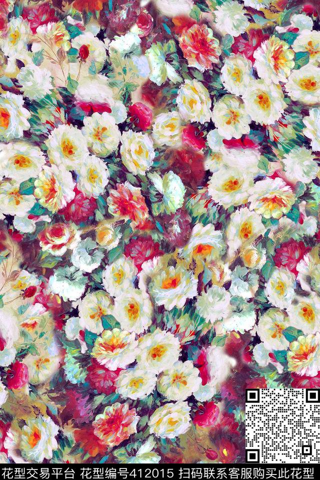 抽象花卉数码印花华亿平台下载（图片编号: 412015） - 瓦栏（Walan）