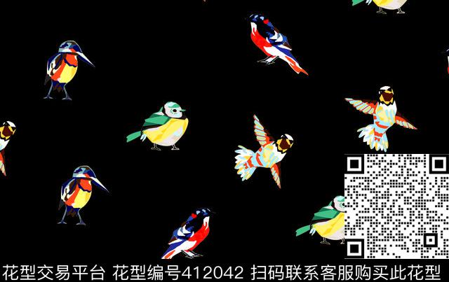 飞鸟鸟类花纹传统印花华亿平台下载（图片编号: 412042） - 瓦栏（Walan）