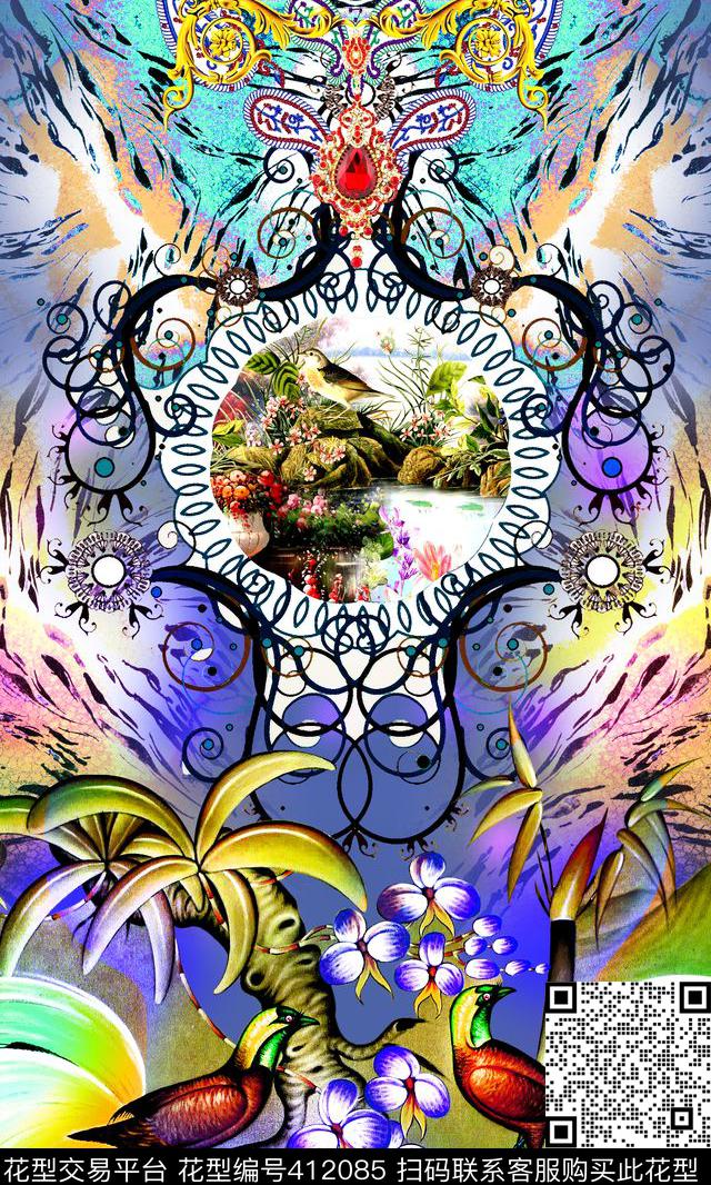 时尚风豹纹风景数码印花华亿平台下载（图片编号: 412085） - 瓦栏（Walan）