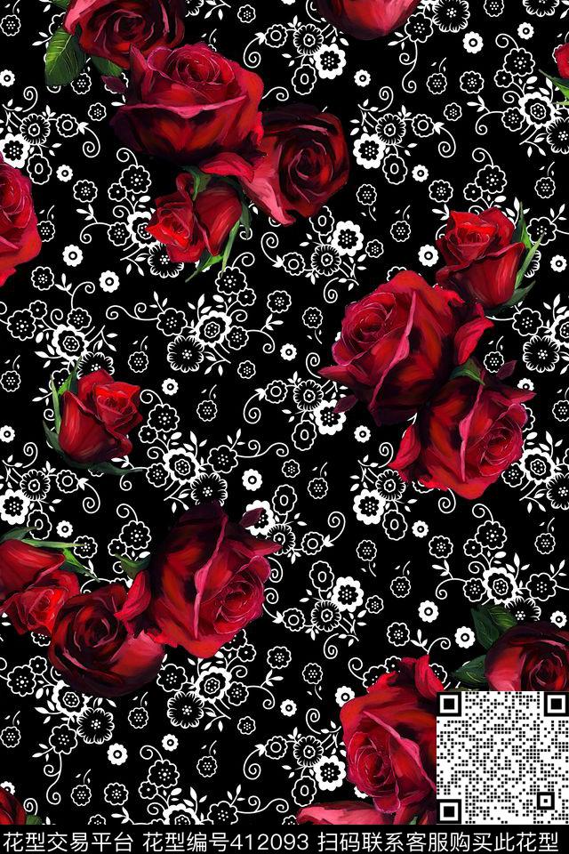 小碎花纹玫瑰花杜嘉班纳走秀数码印花华亿平台下载（图片编号: 412093） - 瓦栏（Walan）