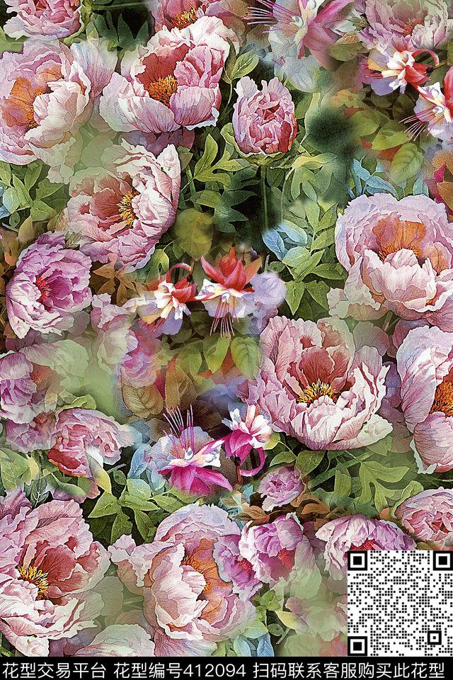 抽象花卉数码印花华亿平台下载（图片编号: 412094） - 瓦栏（Walan）