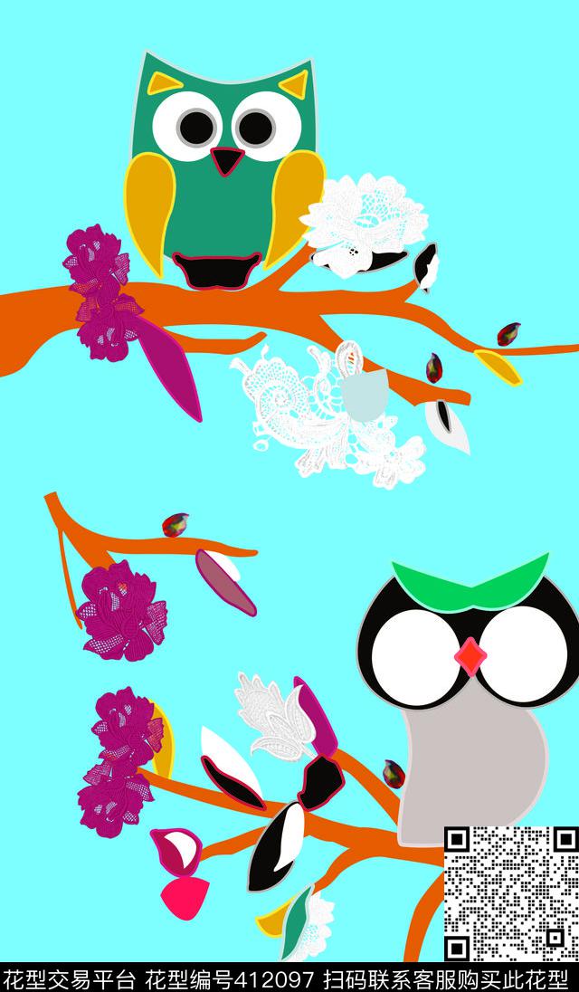 猫头鹰传统印花华亿平台下载（图片编号: 412097） - 瓦栏（Walan）