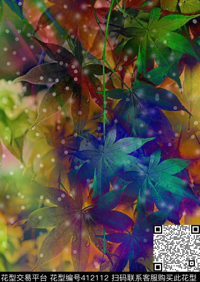 时尚流行新潮树叶数码画稿数码印花华亿平台下载（图片编号: 412112） - 瓦栏（Walan）