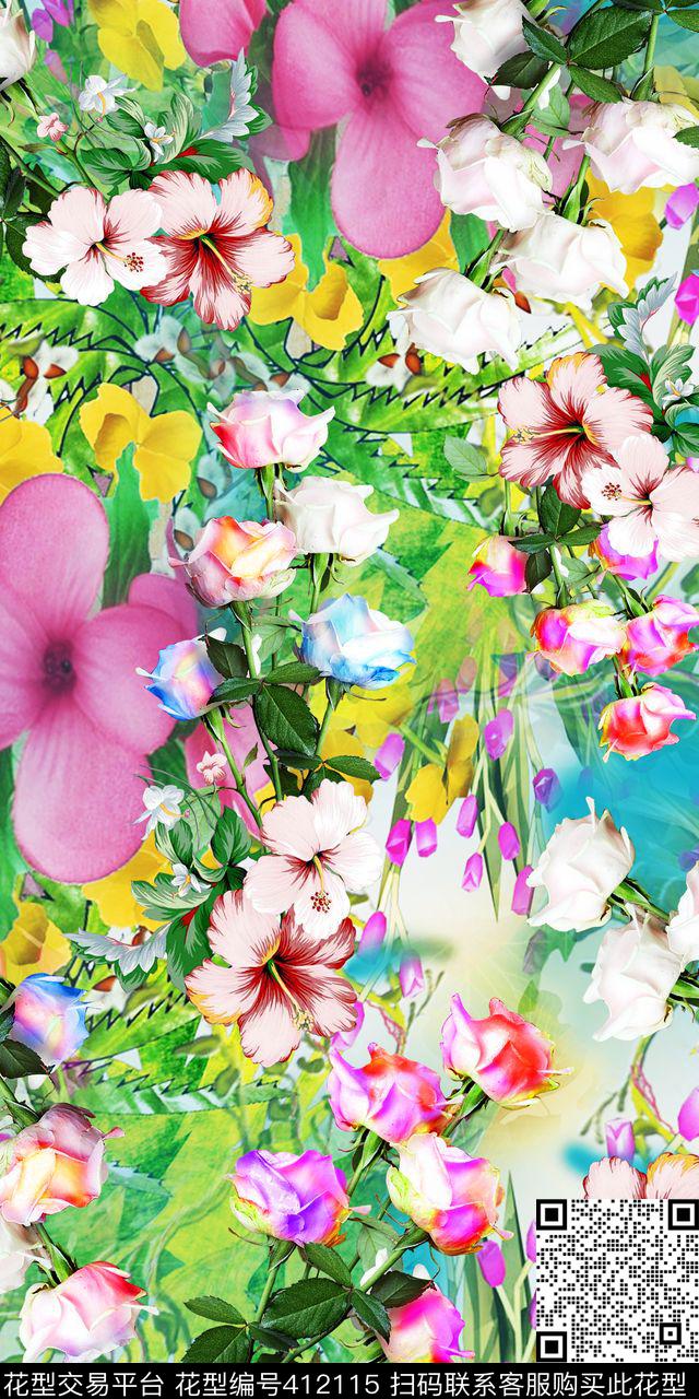 清新玫瑰艺彩——小清新数码印花华亿平台下载（图片编号: 412115） - 瓦栏（Walan）