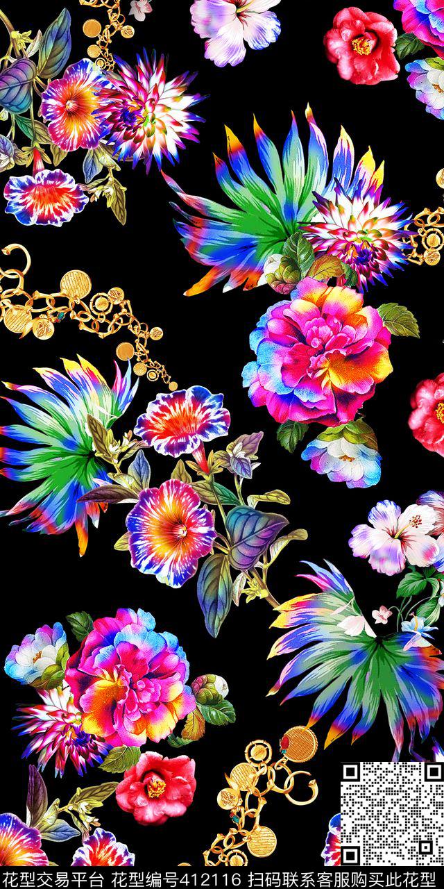 数码花卉艺彩——绚丽数码风数码印花华亿平台下载（图片编号: 412116） - 瓦栏（Walan）