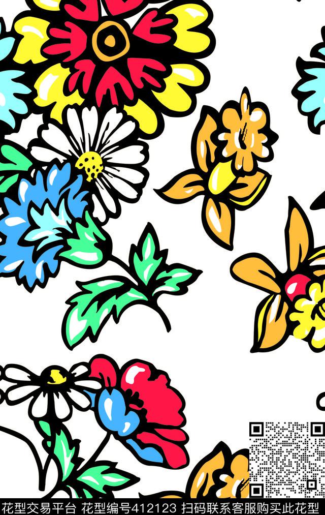 几朵花传统印花华亿平台下载（图片编号: 412123） - 瓦栏（Walan）