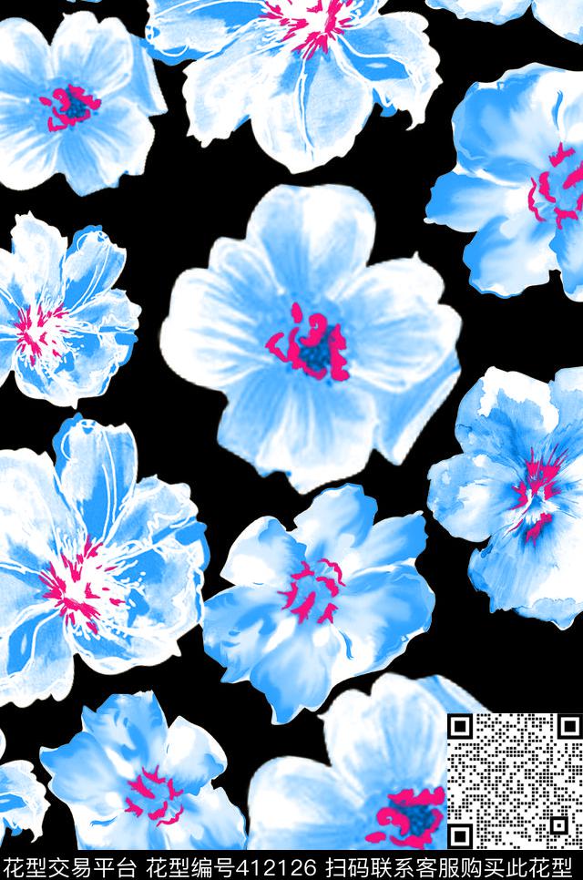 蓝花循环传统印花华亿平台下载（图片编号: 412126） - 瓦栏（Walan）