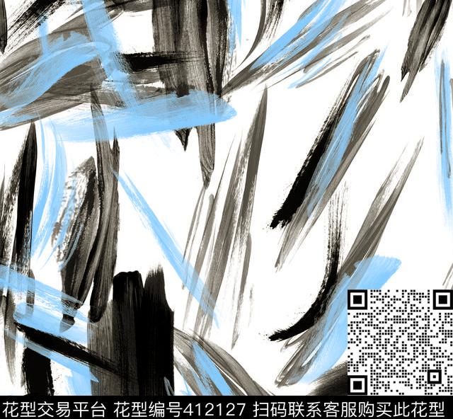 蓝两笔刷传统印花华亿平台下载（图片编号: 412127） - 瓦栏（Walan）