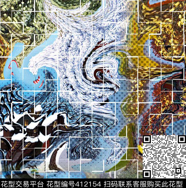 欧美中东山水画数码印花华亿平台下载（图片编号: 412154） - 瓦栏（Walan）