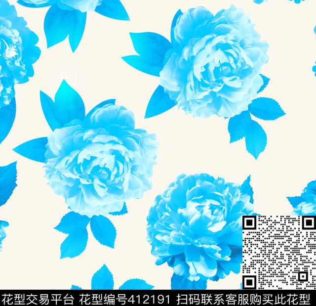 短裤蓝花数码印花华亿平台下载（图片编号: 412191） - 瓦栏（Walan）