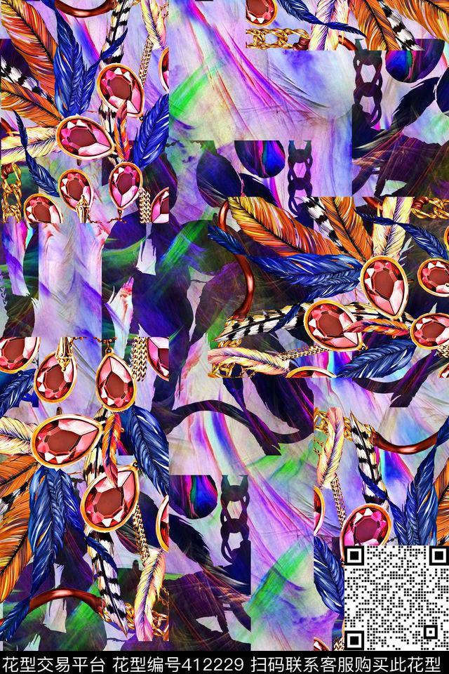 珠宝珠宝羽毛数码印花华亿平台下载（图片编号: 412229） - 瓦栏（Walan）