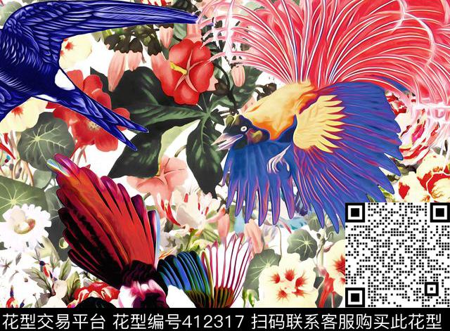 鸟花卉100元买断区数码印花华亿平台下载（图片编号: 412317） - 瓦栏（Walan）