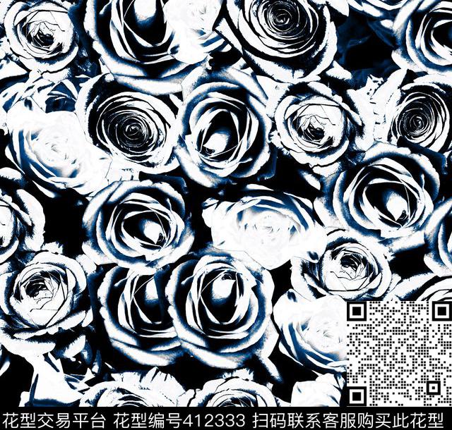 玫瑰花卉数码印花华亿平台下载（图片编号: 412333） - 瓦栏（Walan）