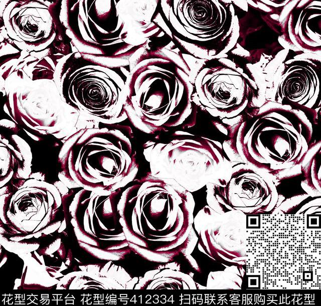 玫瑰花卉数码印花华亿平台下载（图片编号: 412334） - 瓦栏（Walan）