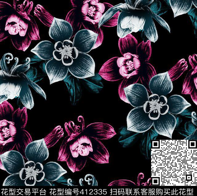 花卉数码印花华亿平台下载（图片编号: 412335） - 瓦栏（Walan）