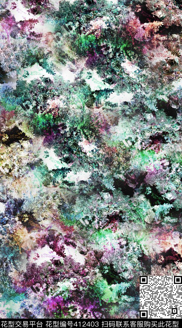 抽象模糊错乱模糊珊瑚数码印花华亿平台下载（图片编号: 412403） - 瓦栏（Walan）
