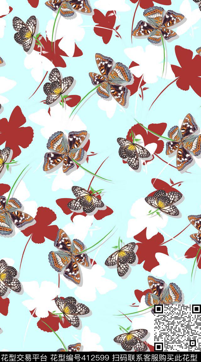 清新花蝴蝶翅膀组合数码印花华亿平台下载（图片编号: 412599） - 瓦栏（Walan）