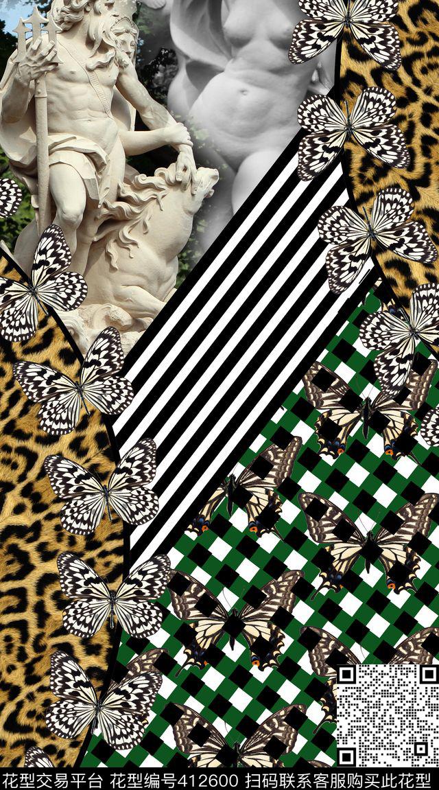 大气定位豹纹、蝴蝶、石雕、几何数码印花华亿平台下载（图片编号: 412600） - 瓦栏（Walan）