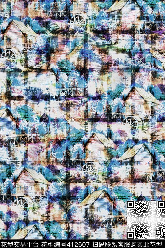 建筑建筑、方格数码印花华亿平台下载（图片编号: 412607） - 瓦栏（Walan）