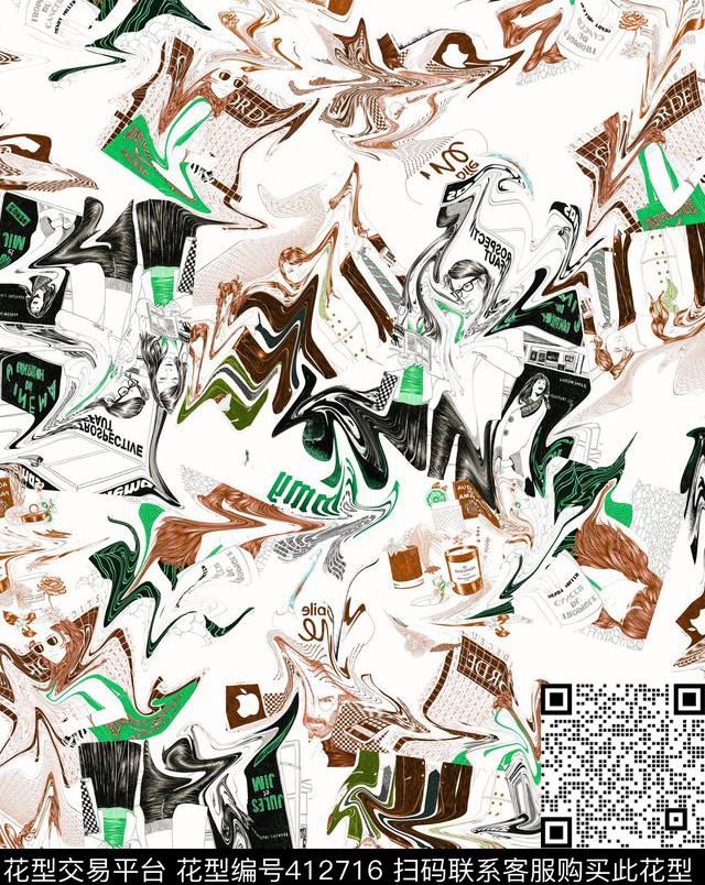 抽象个性手绘插画数码印花华亿平台下载（图片编号: 412716） - 瓦栏（Walan）