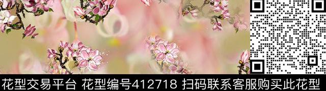 花卉田园风玉兰花数码印花华亿平台下载（图片编号: 412718） - 瓦栏（Walan）