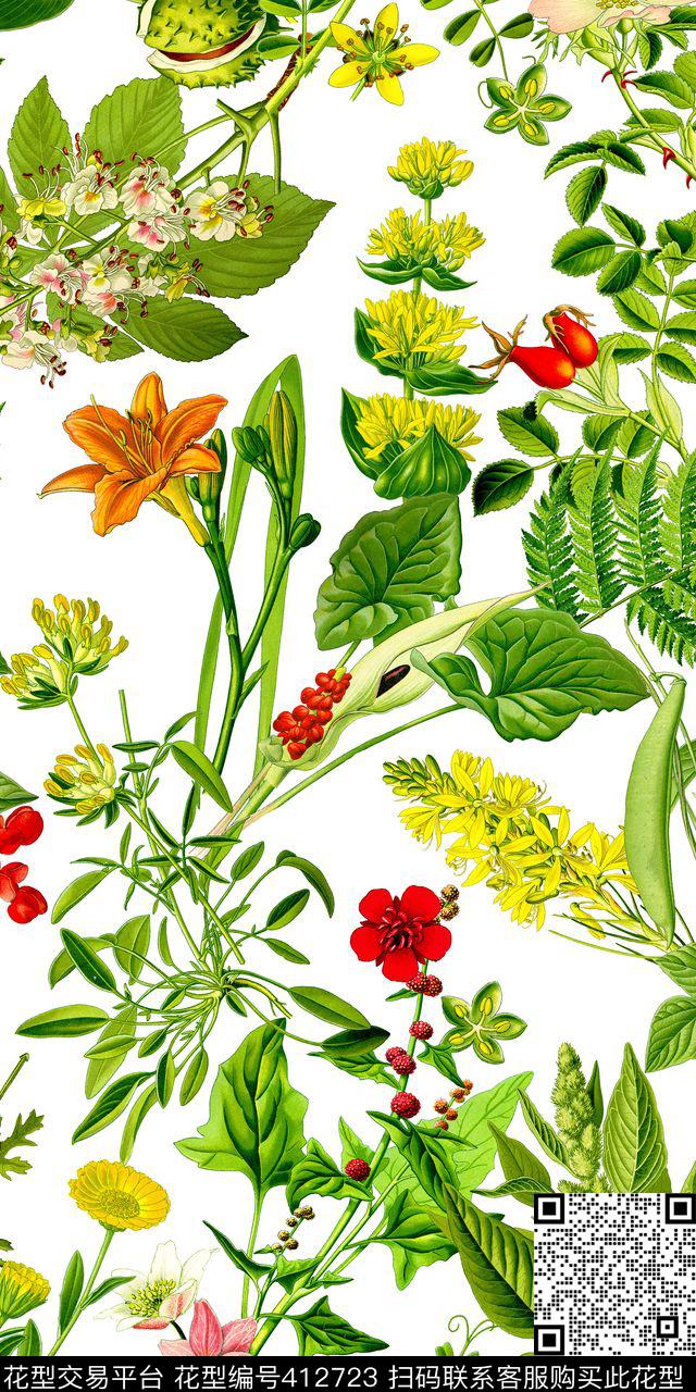 植物花卉热带华亿平台数码印花华亿平台下载（图片编号: 412723） - 瓦栏（Walan）