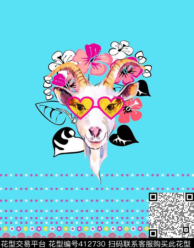 卡通卡通羊花卉传统印花华亿平台下载（图片编号: 412730） - 瓦栏（Walan）