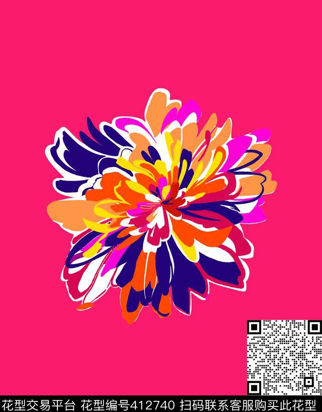 传统印花大花定位花卉传统印花华亿平台下载（图片编号: 412740） - 瓦栏（Walan）