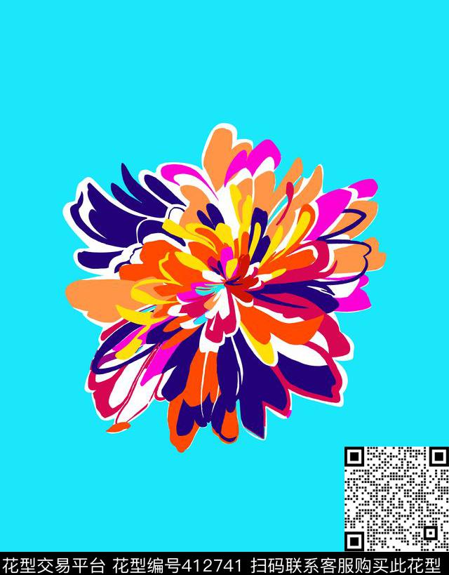 传统印花大花定位花卉传统印花华亿平台下载（图片编号: 412741） - 瓦栏（Walan）