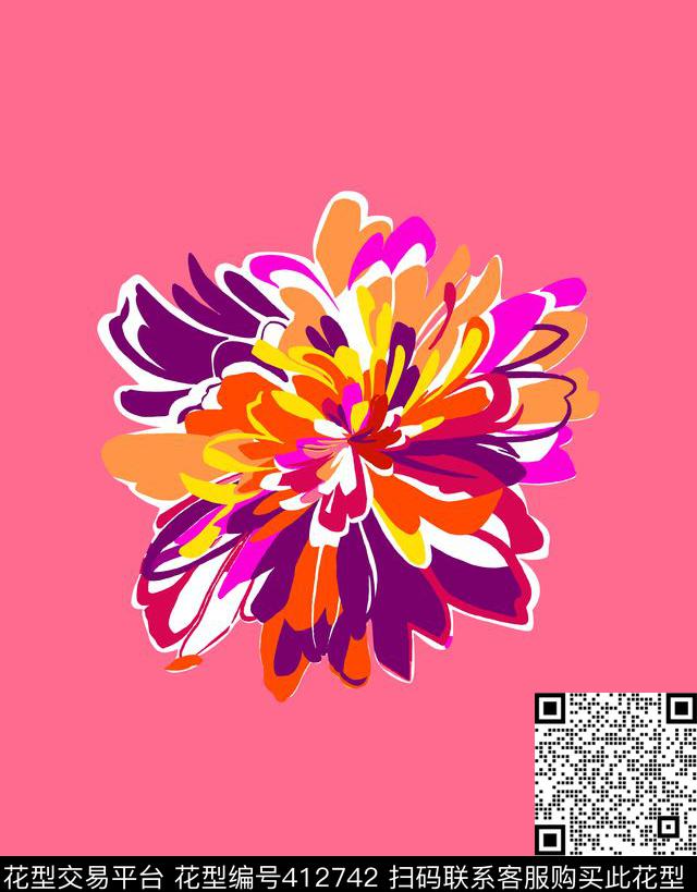 传统印花大花定位花卉传统印花华亿平台下载（图片编号: 412742） - 瓦栏（Walan）