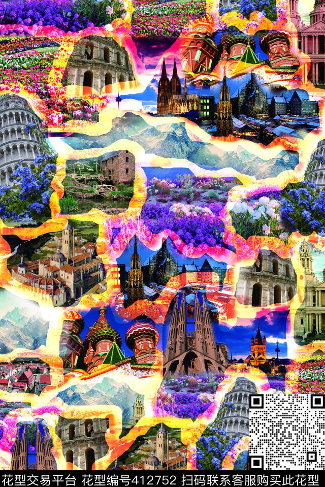 五彩风景迷彩枫景数码数码印花华亿平台下载（图片编号: 412752） - 瓦栏（Walan）