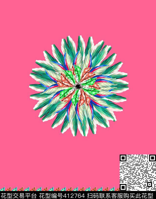 传统印花羽毛花卉动物纹传统印花华亿平台下载（图片编号: 412764） - 瓦栏（Walan）