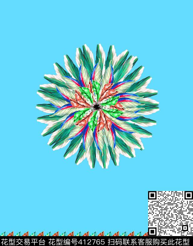 传统印花羽毛花卉动物纹传统印花华亿平台下载（图片编号: 412765） - 瓦栏（Walan）