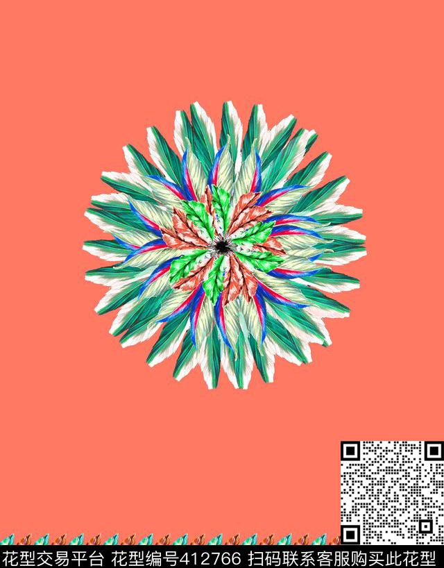 传统印花羽毛花卉动物纹传统印花华亿平台下载（图片编号: 412766） - 瓦栏（Walan）