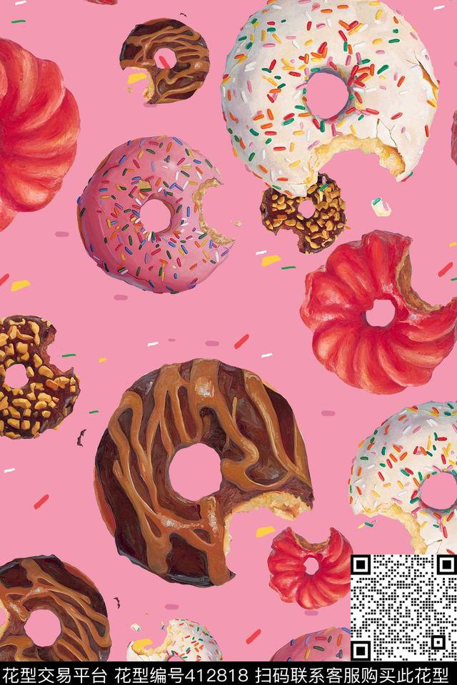 简约可爱甜甜圈数码印花华亿平台下载（图片编号: 412818） - 瓦栏（Walan）