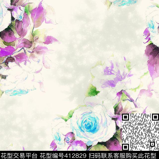 抽象水彩水墨风格系列传统印花华亿平台下载（图片编号: 412829） - 瓦栏（Walan）