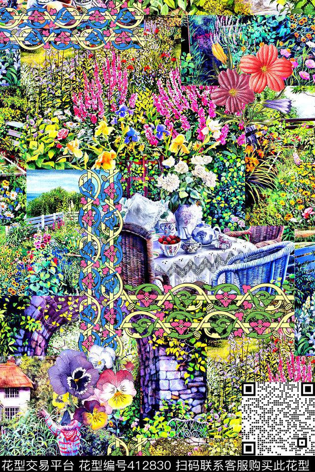 时尚田园风风景数码印花华亿平台下载（图片编号: 412830） - 瓦栏（Walan）