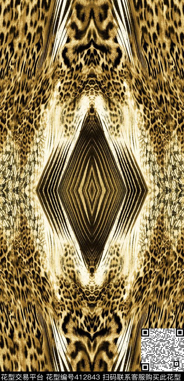 对称动物纹数码印花华亿平台下载（图片编号: 412843） - 瓦栏（Walan）