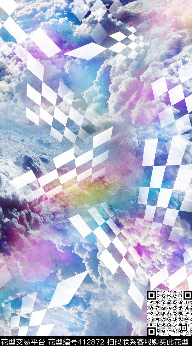 几何透视拼接数码印花华亿平台下载（图片编号: 412872） - 瓦栏（Walan）