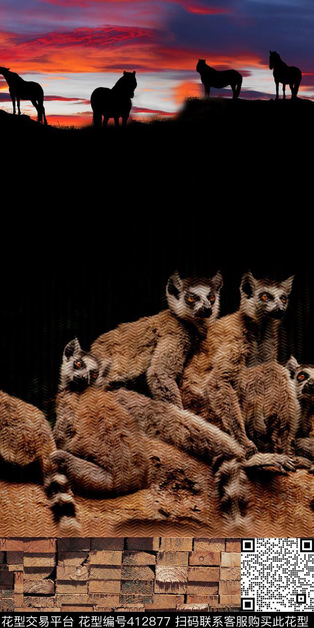 动物创意条纹数码印花华亿平台下载（图片编号: 412877） - 瓦栏（Walan）