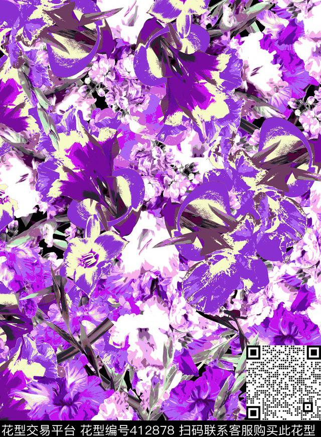 抽象花花朵花鸟传统印花华亿平台下载（图片编号: 412878） - 瓦栏（Walan）