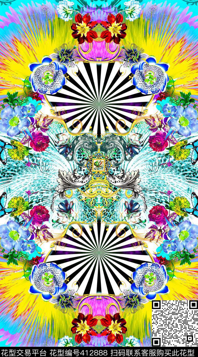 时尚花卉豹纹数码印花华亿平台下载（图片编号: 412888） - 瓦栏（Walan）