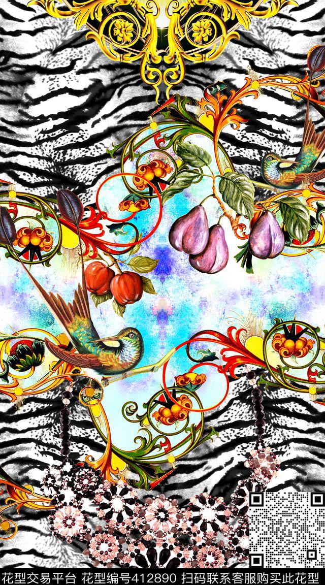 时尚豹纹卷草数码印花华亿平台下载（图片编号: 412890） - 瓦栏（Walan）