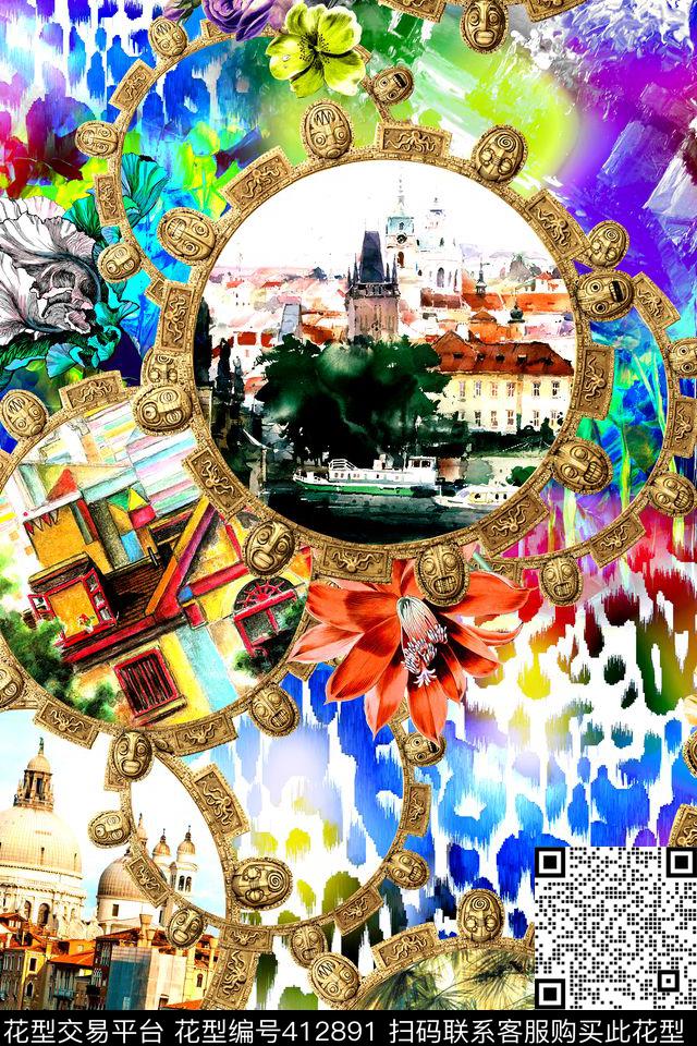 流行豹纹花卉数码印花华亿平台下载（图片编号: 412891） - 瓦栏（Walan）