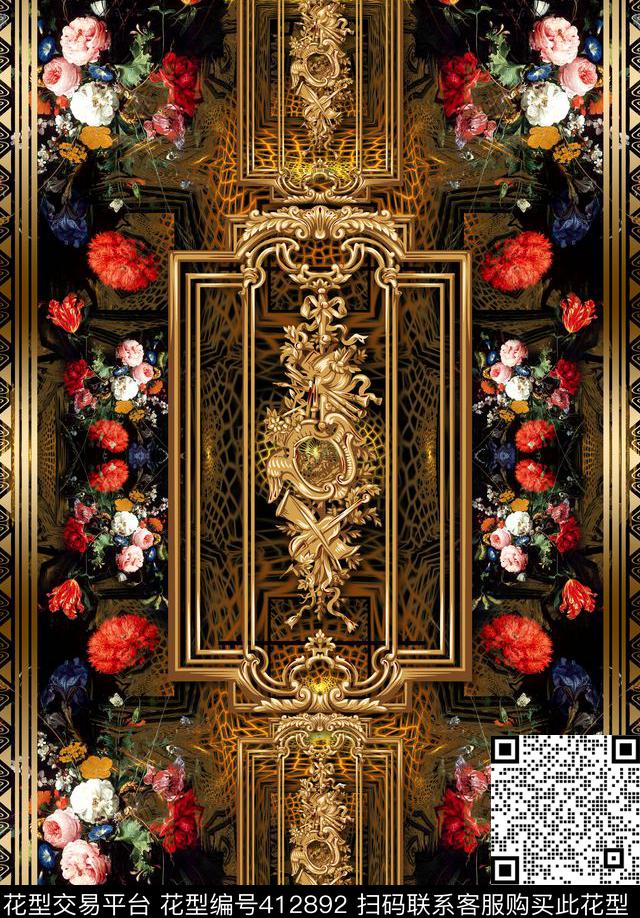 复古皇室康乃馨数码印花华亿平台下载（图片编号: 412892） - 瓦栏（Walan）