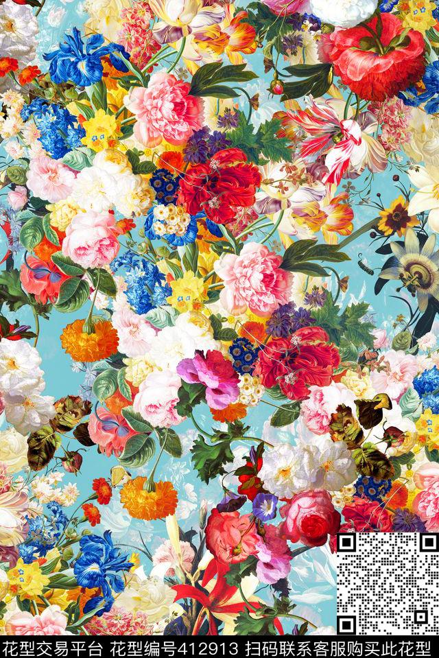 数码纯油画花油画花花卉组合数码印花华亿平台下载（图片编号: 412913） - 瓦栏（Walan）