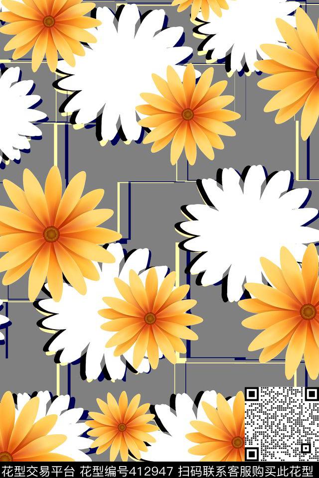 花卉菊花传统印花华亿平台下载（图片编号: 412947） - 瓦栏（Walan）