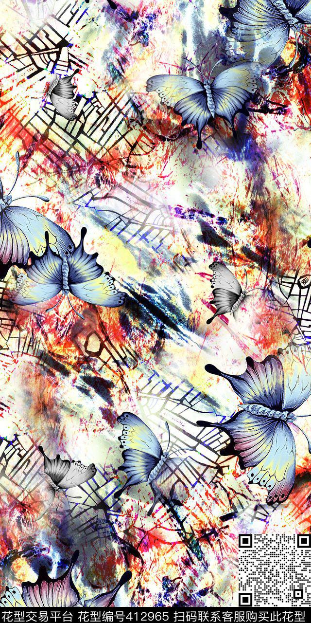 抽象花卉数码印花华亿平台下载（图片编号: 412965） - 瓦栏（Walan）