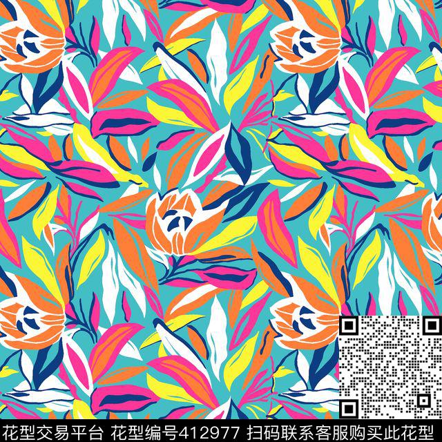 抽象花卉传统印花华亿平台下载（图片编号: 412977） - 瓦栏（Walan）