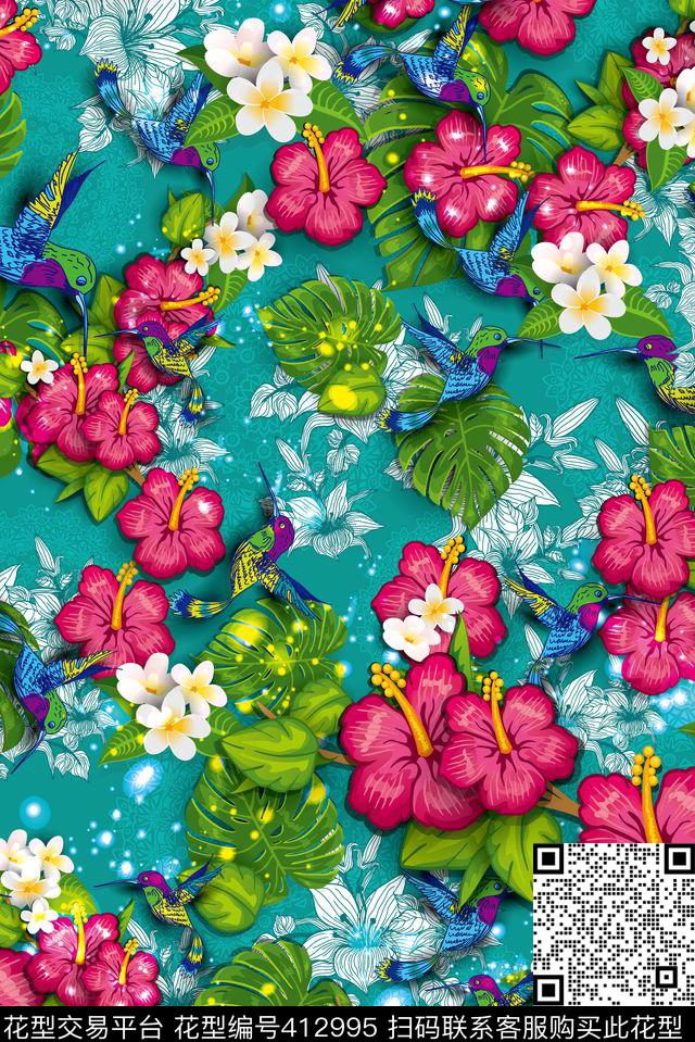 花卉抽象花鸟花卉传统印花华亿平台下载（图片编号: 412995） - 瓦栏（Walan）